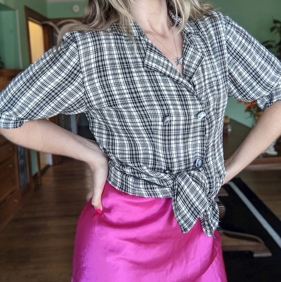 VTG Plaid Crinkle Blouse - Picture 4 of 10